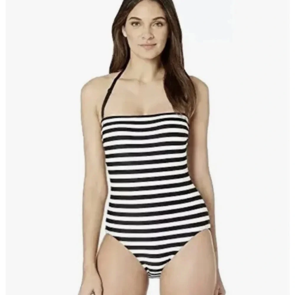 Kate Spade Striped off white/black swimsuit one piece sz XS
